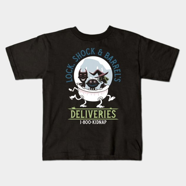 Lock, Shock & Barrel Deliveries - Nightmare - Creepy Cute Christmas Goth Kids T-Shirt by Nemons